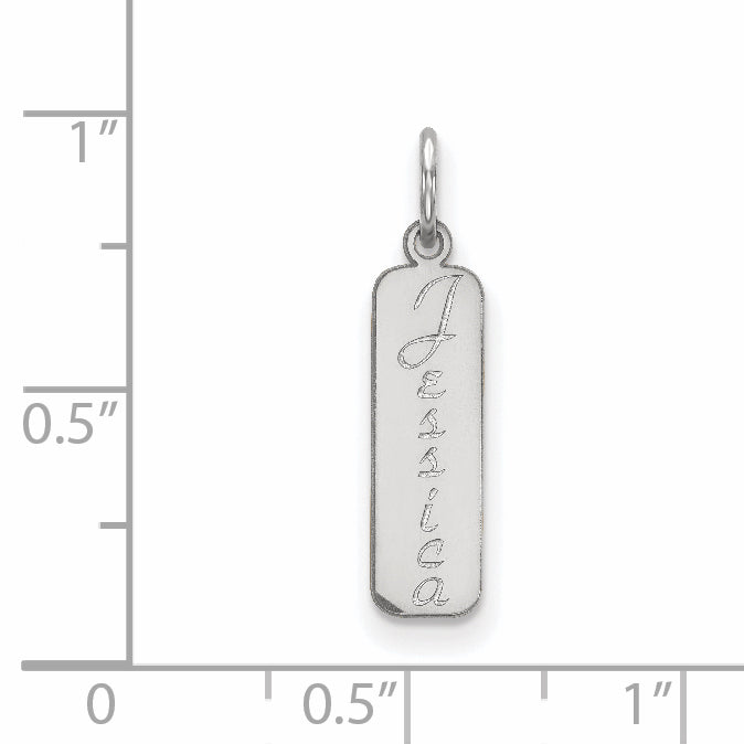 10k White Gold Script Font Name Bar Charm