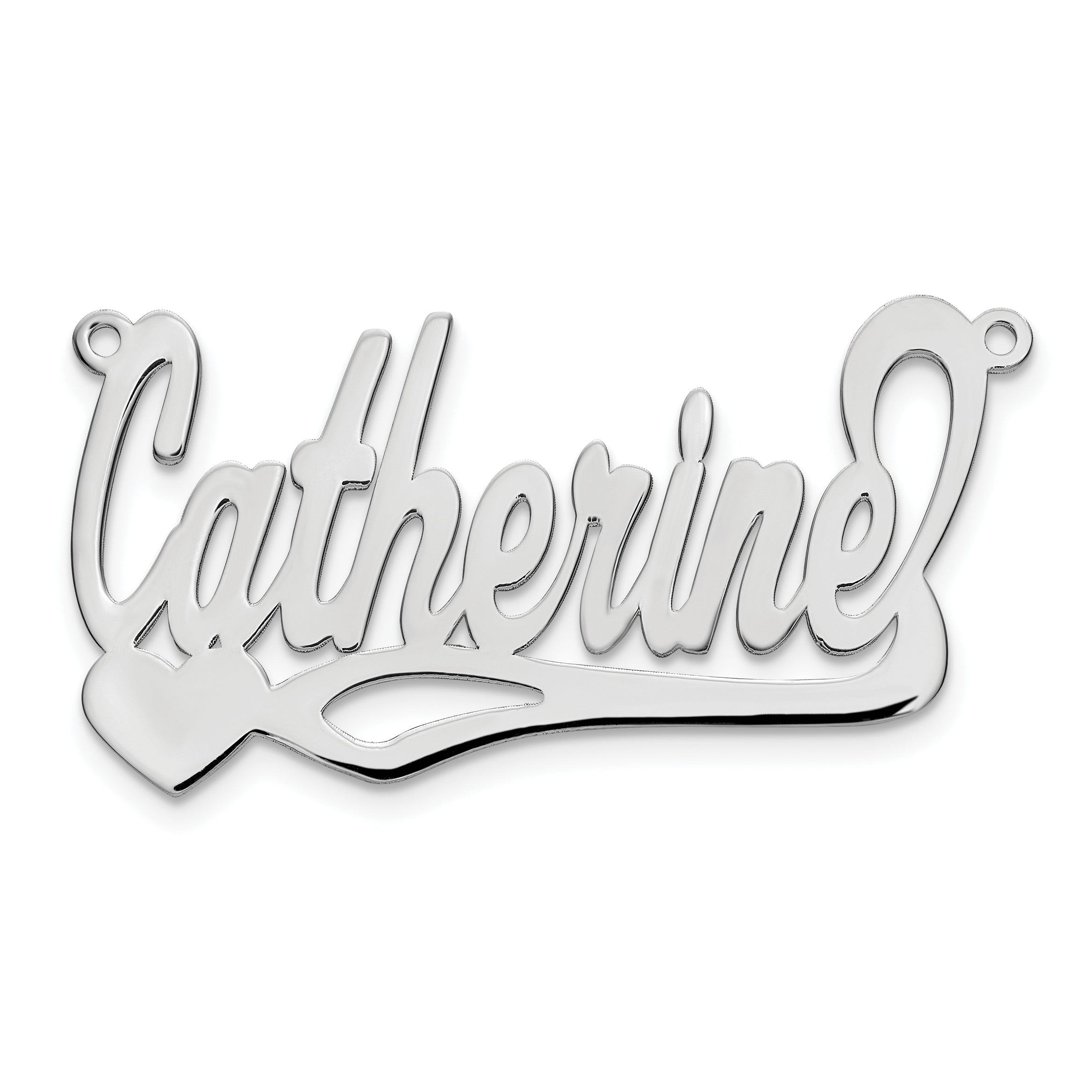Sterling Silver/Rhodium-plated Polished Heart Name Plate