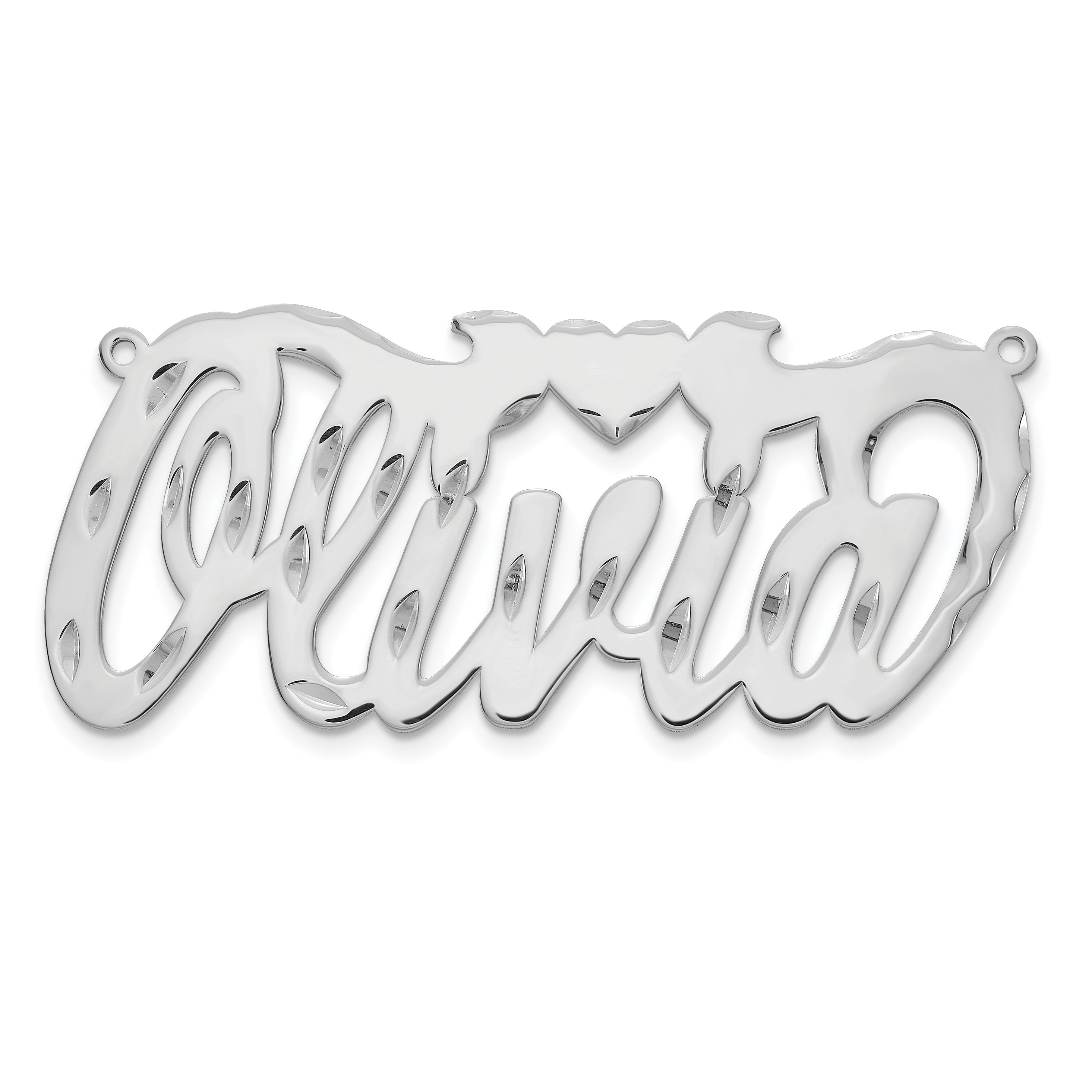 14k White Gold Diamond-cut Heart Name Plate