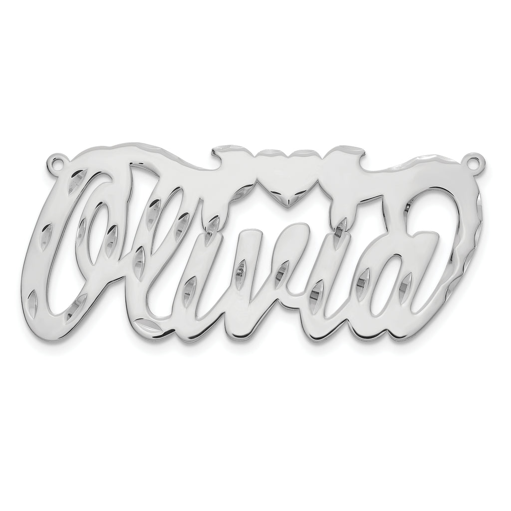 14k White Gold Diamond-cut Heart Name Plate