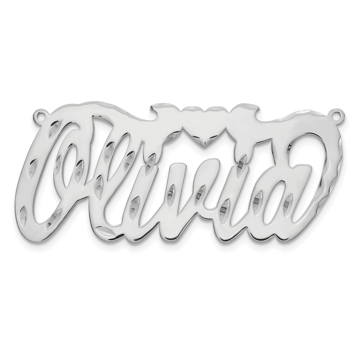 14k White Gold Diamond-cut Heart Name Plate