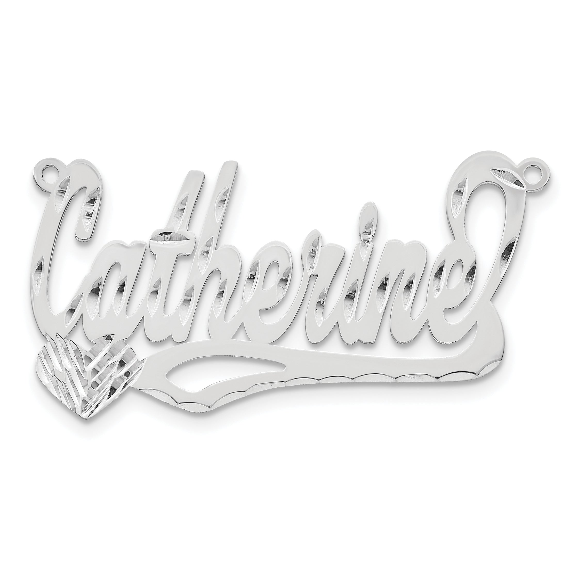 14k White Gold Diamond-cut Heart Name Plate