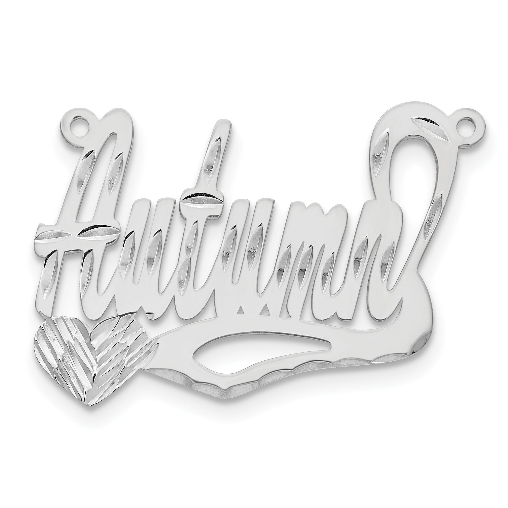 14k White Gold Diamond-cut Heart Name Plate