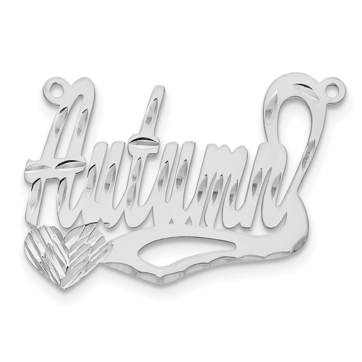 14k White Gold Diamond-cut Heart Name Plate