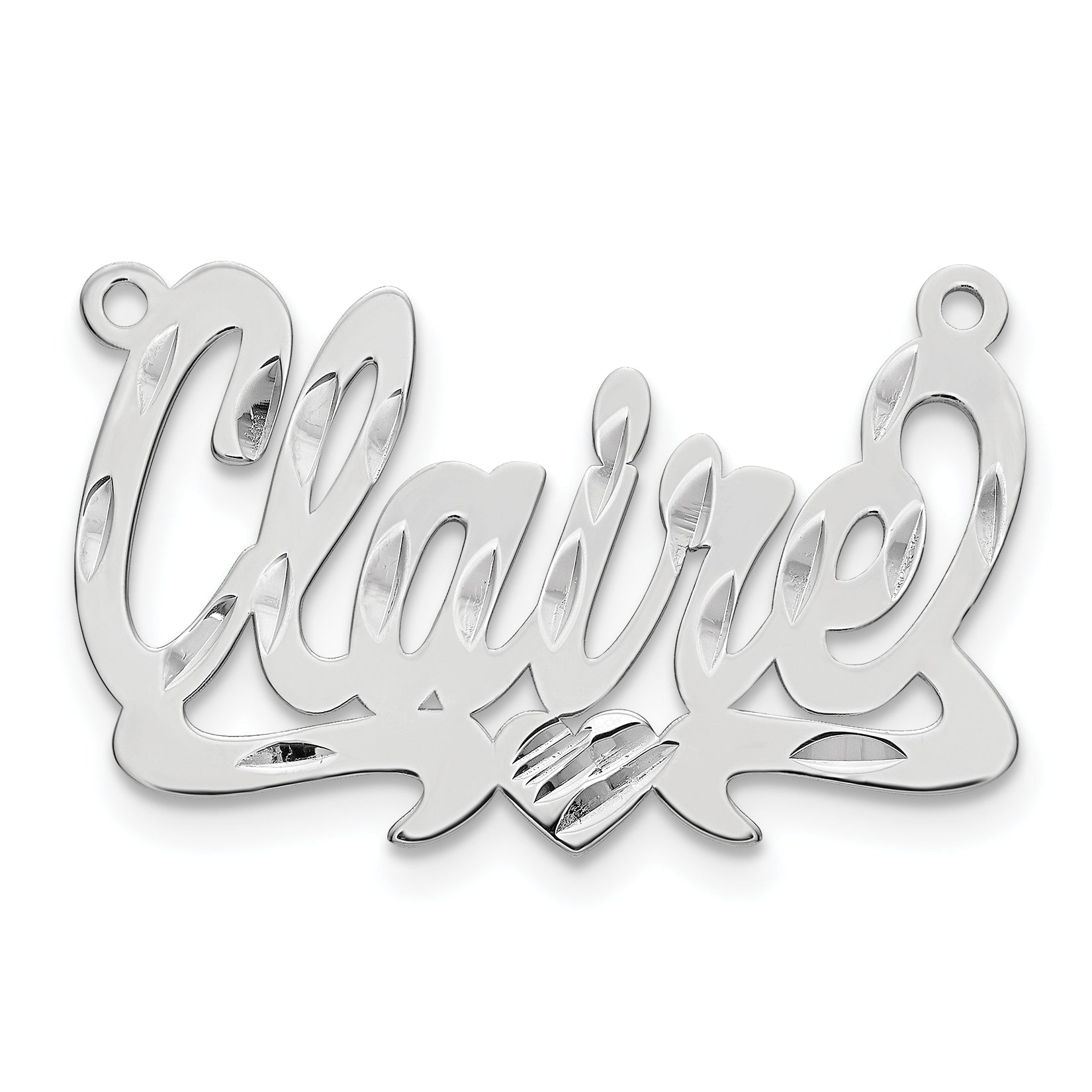 14k White Gold Diamond-cut Heart Name Plate
