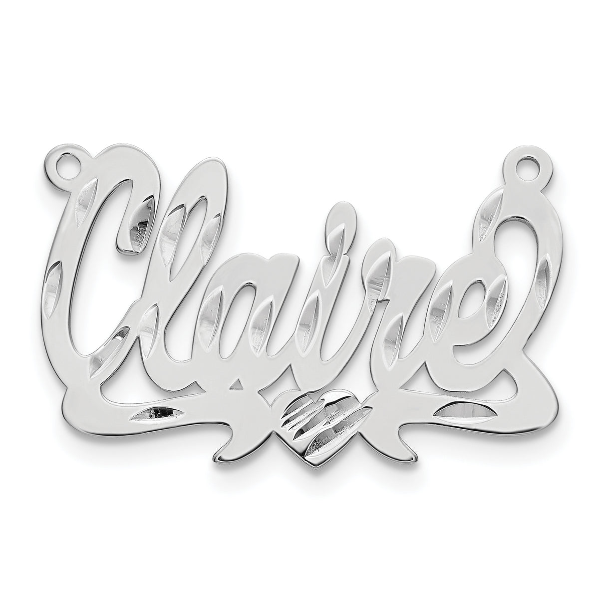 14k White Gold Diamond-cut Heart Name Plate