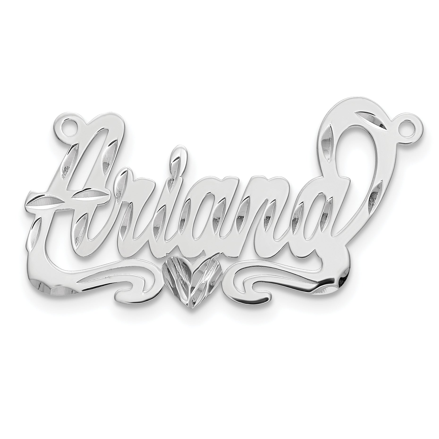 14k White Gold Diamond-cut Heart Name Plate