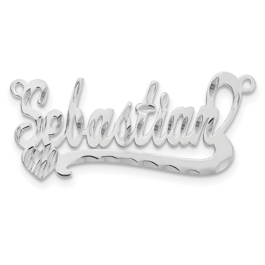 10k White Gold Diamond-cut Heart Name Plate