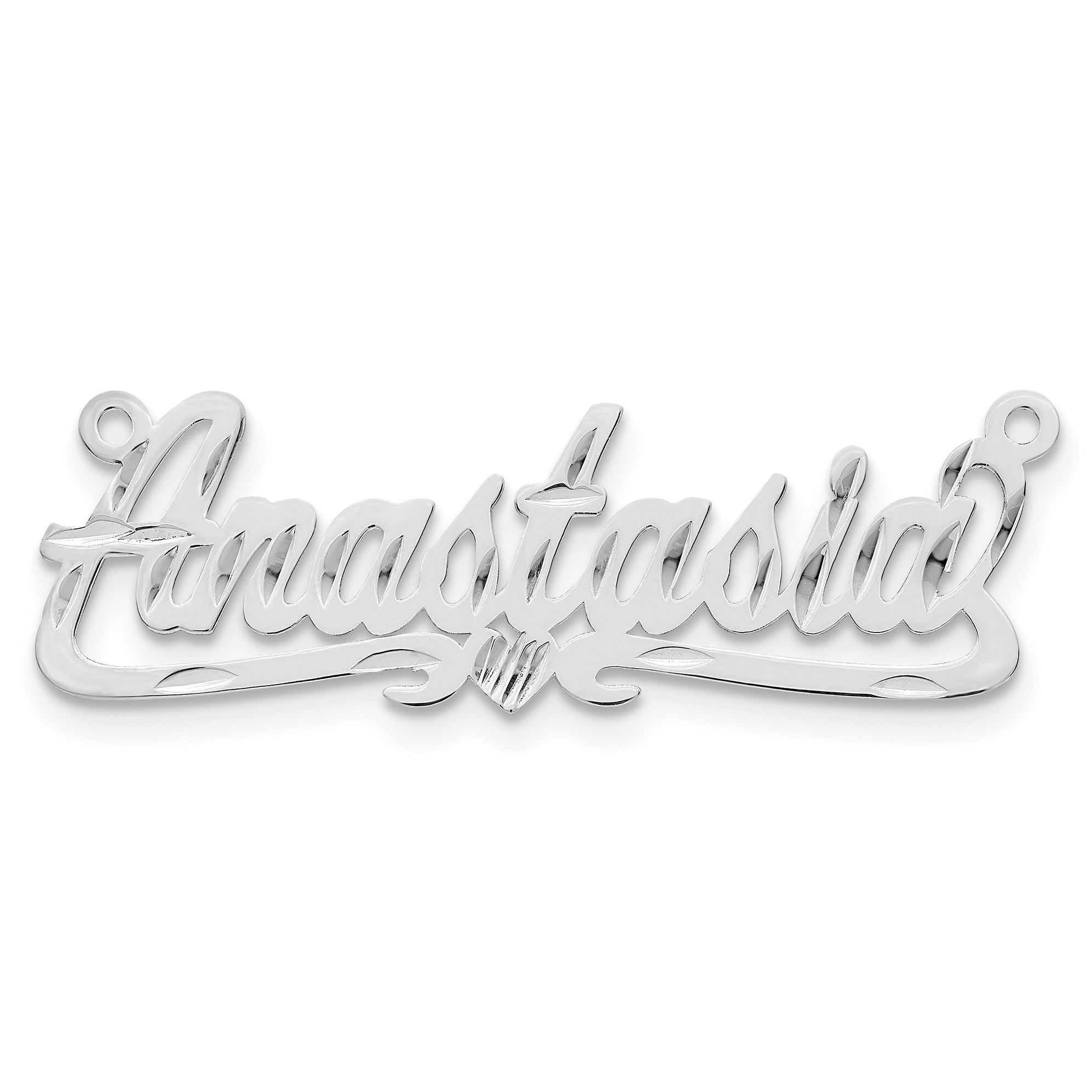 14k White Gold Diamond-cut Heart Name Plate