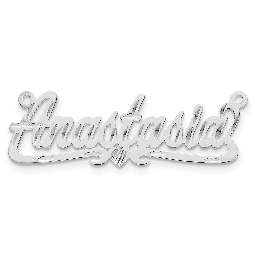 14k White Gold Diamond-cut Heart Name Plate