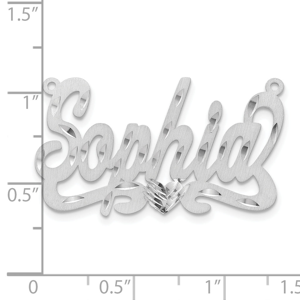 14k White Gold Satin Diamond-cut Heart Name Plate