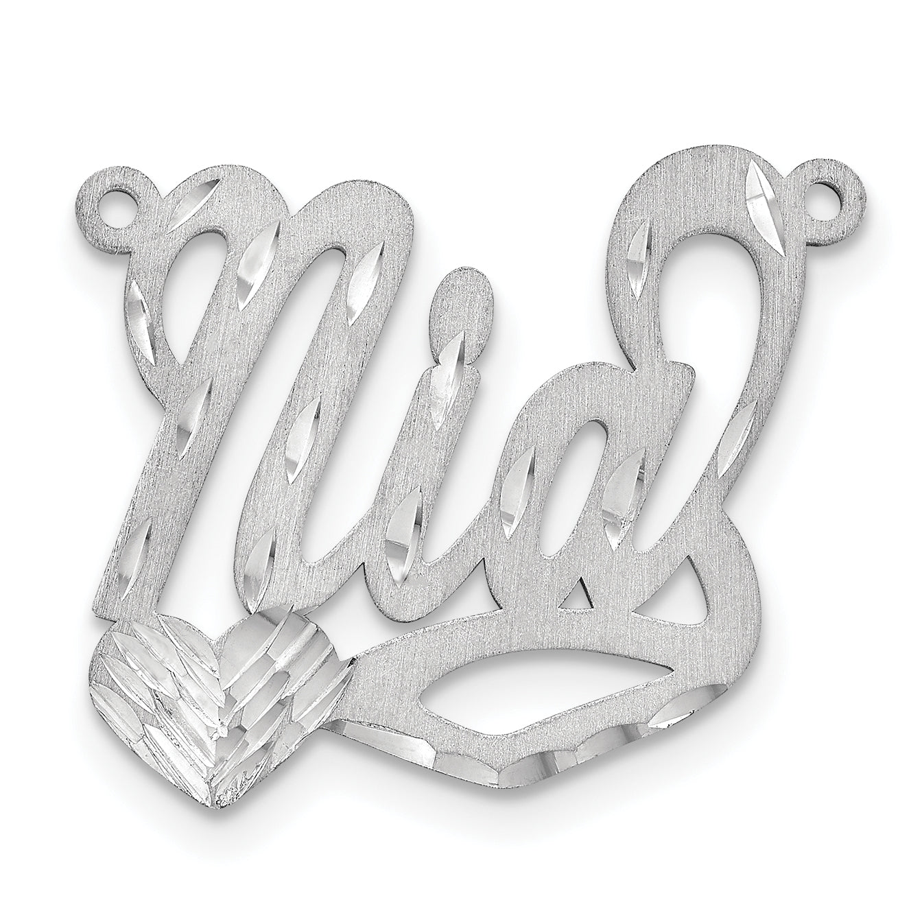 14k White Gold Satin Diamond-cut Heart Name Plate Secondary image