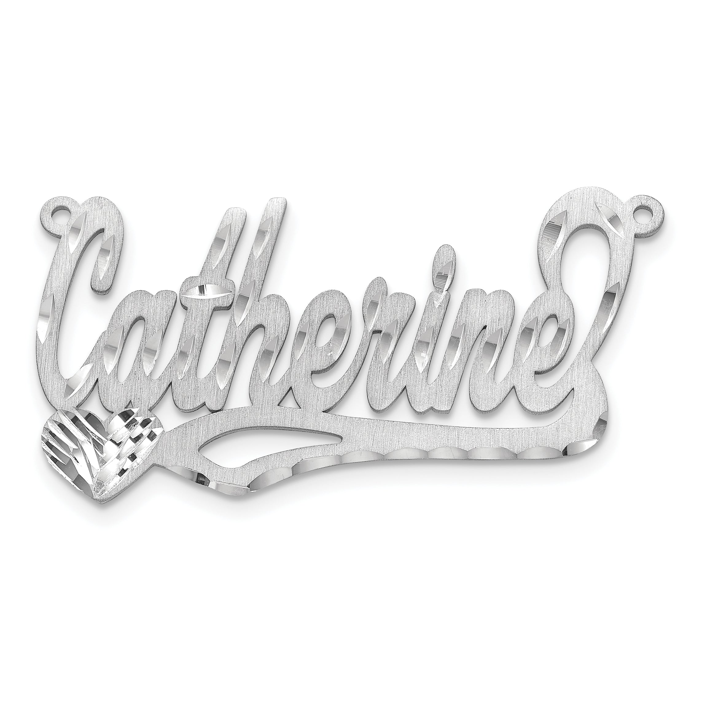 14k White Gold Satin Diamond-cut Heart Name Plate