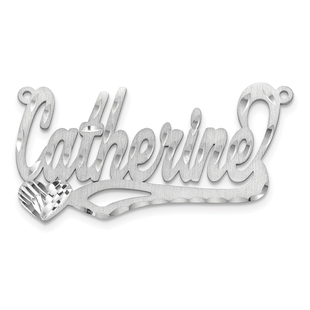 14k White Gold Satin Diamond-cut Heart Name Plate