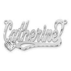 14k White Gold Satin Diamond-cut Heart Name Plate