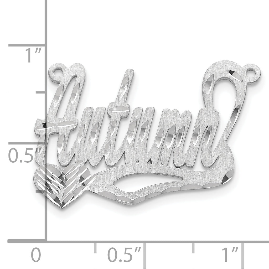 Sterling Silver/Rhodium-plated Satin Diamond-cut Heart Name Plate