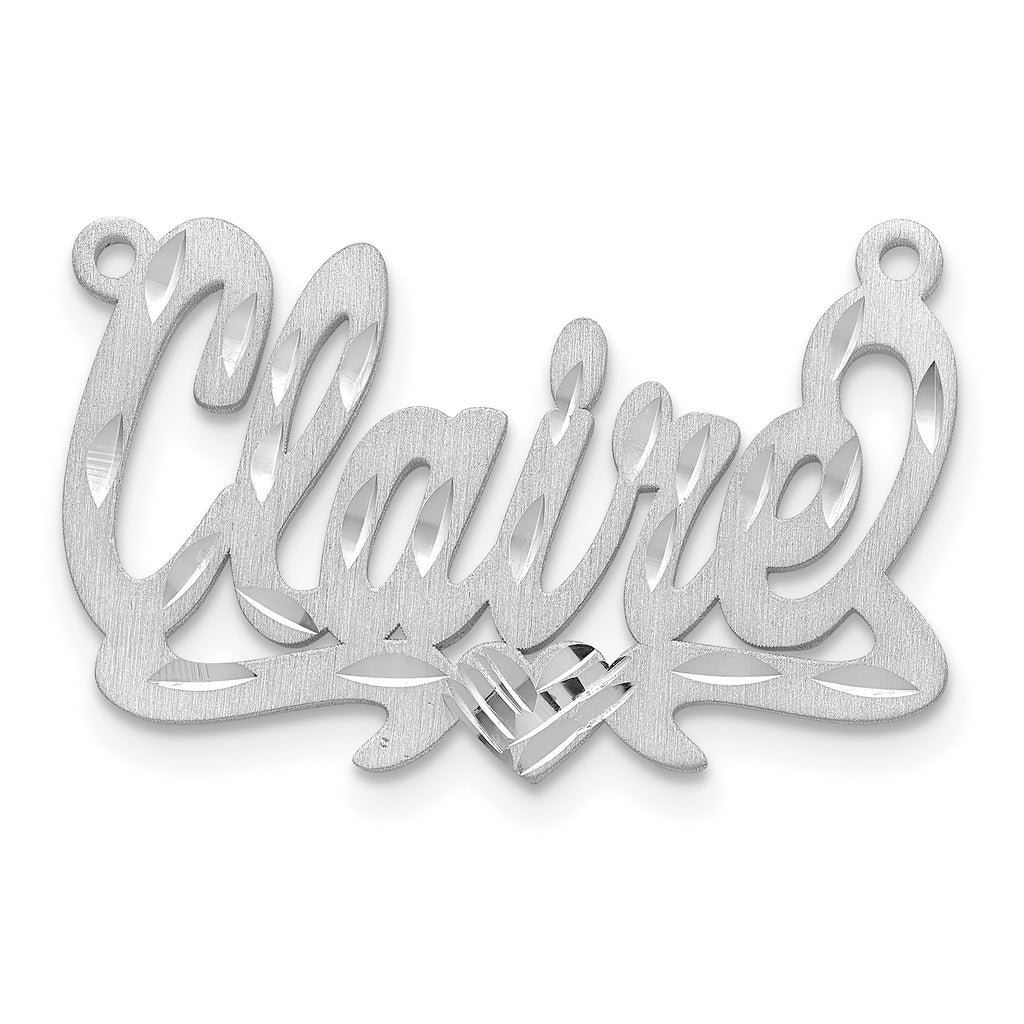 Sterling Silver/Rhodium-plated Satin Diamond-cut Heart Name Plate