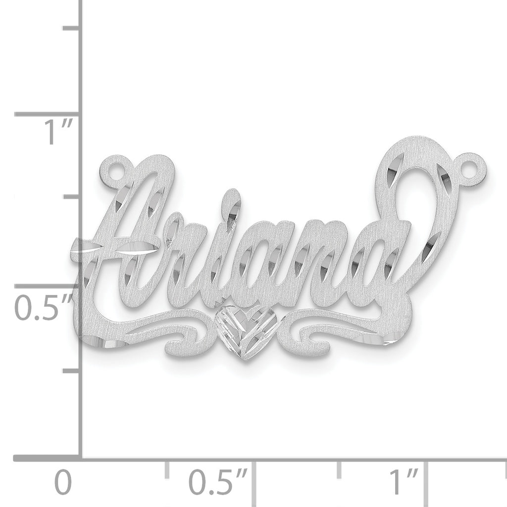 14k White Gold Satin Diamond-cut Heart Name Plate