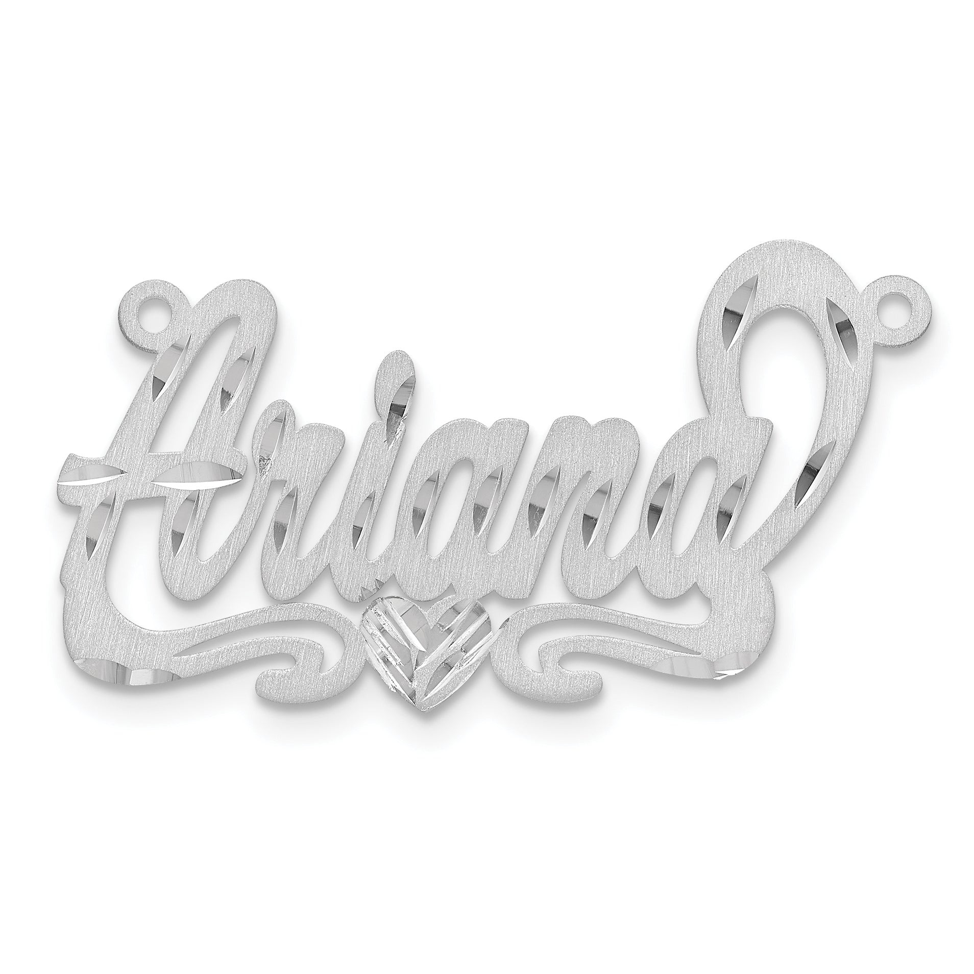 14k White Gold Satin Diamond-cut Heart Name Plate
