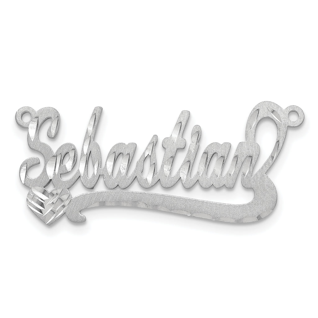 14k White Gold Satin Diamond-cut Heart Name Plate