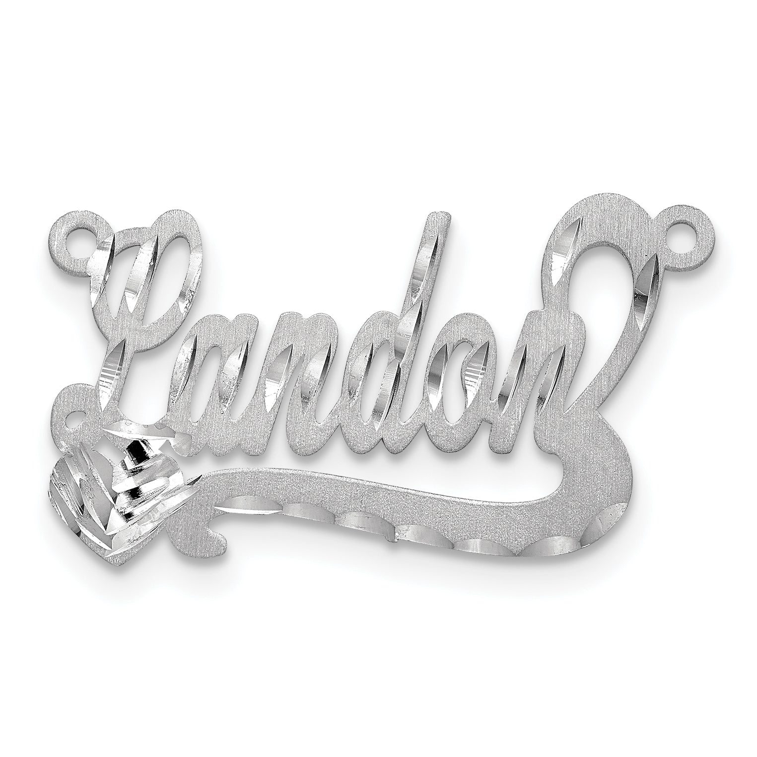 14k White Gold Satin Diamond-cut Heart Name Plate Main image