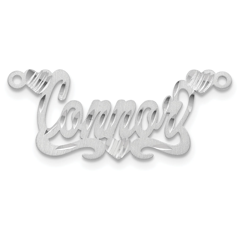 14k White Gold Satin Diamond-cut Hearts Name Plate