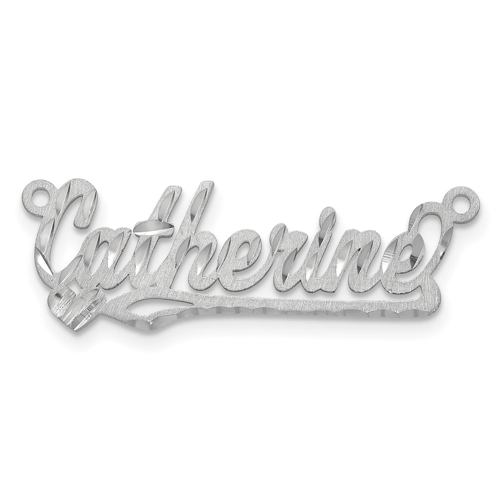 14k White Gold Satin Diamond-cut Heart Name Plate