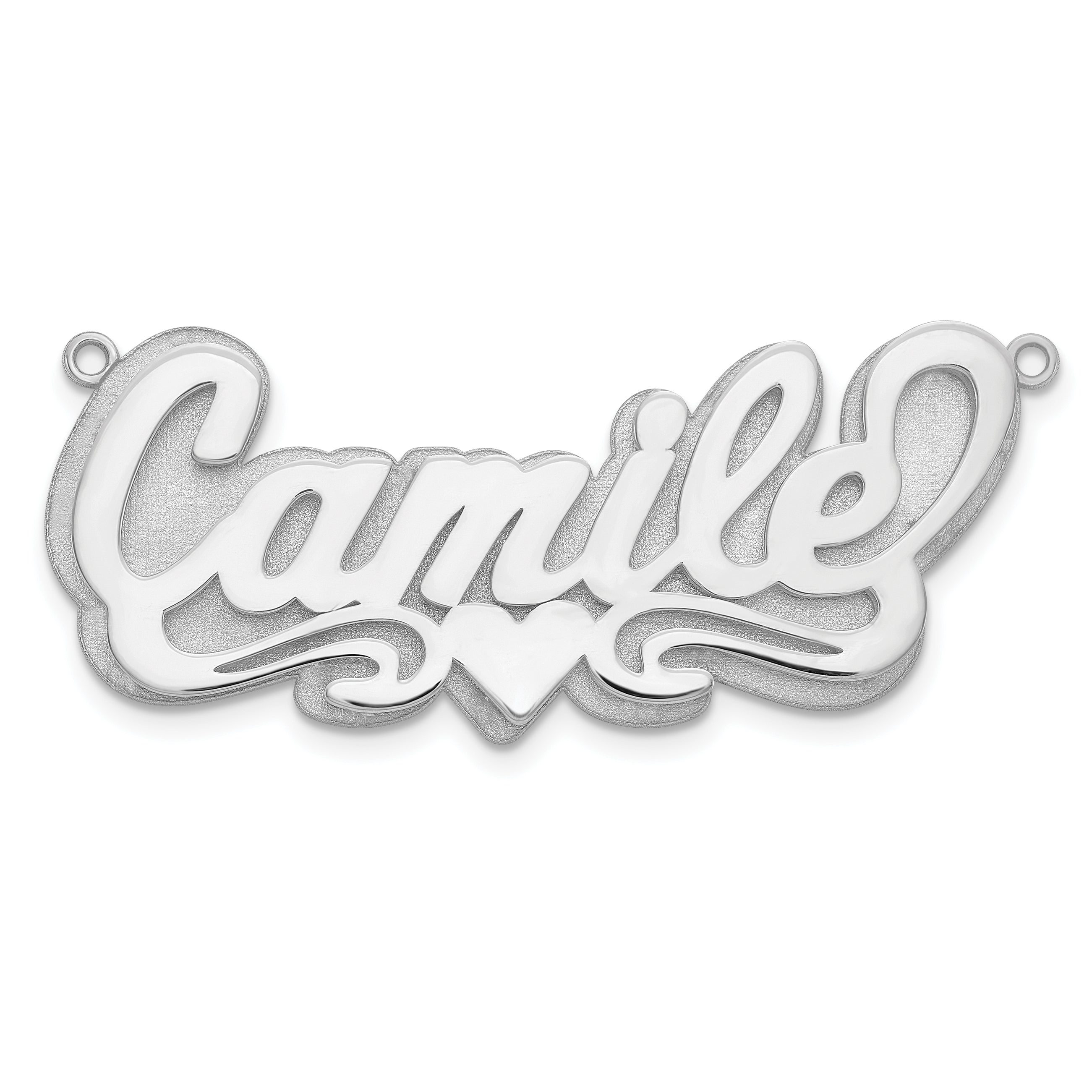 Sterling Silver/Rhodium-plated 3D Polished Heart Name Plate Main image