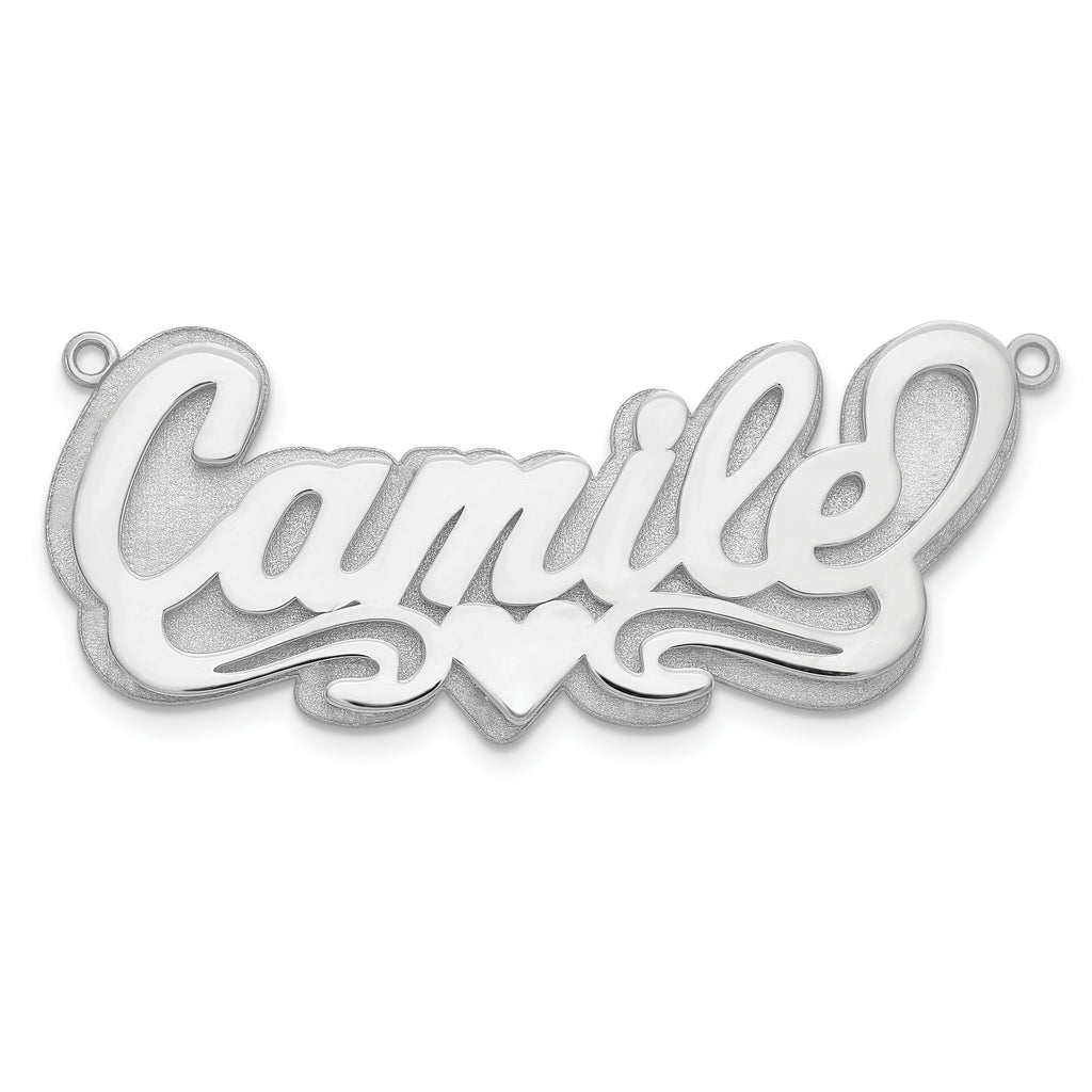 14k White Gold 3D Polished Heart Name Plate