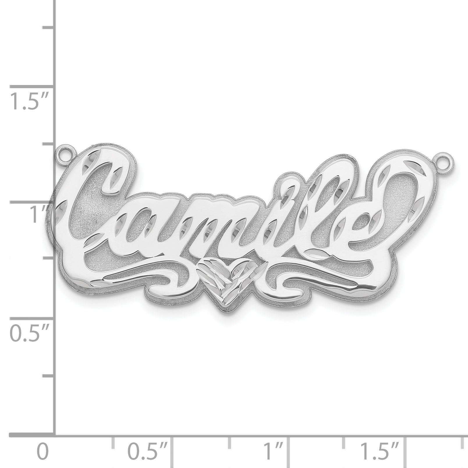 14k White Gold 3D Diamond-cut Heart Name Plate