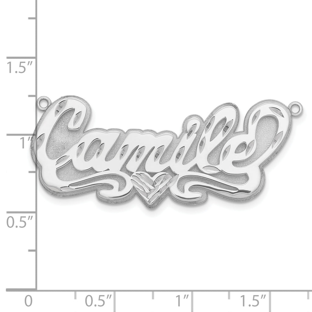 14k White Gold 3D Diamond-cut Heart Name Plate
