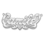 10k White Gold 3D Diamond-cut Heart Name Plate