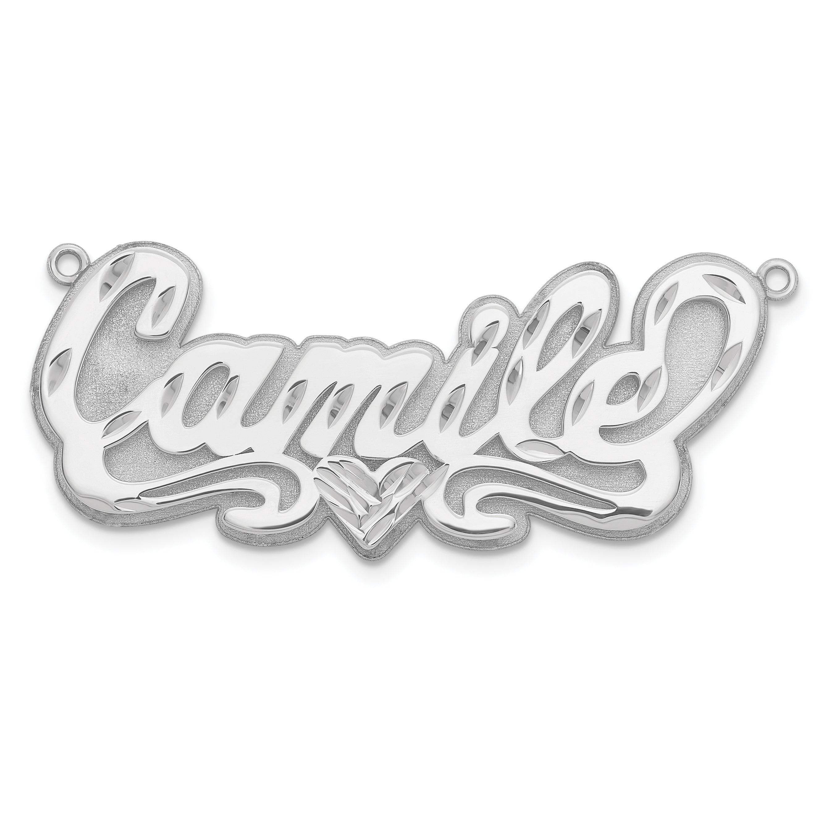 SS/Rhodium-plated 3D Diamond-cut Heart Name Plate