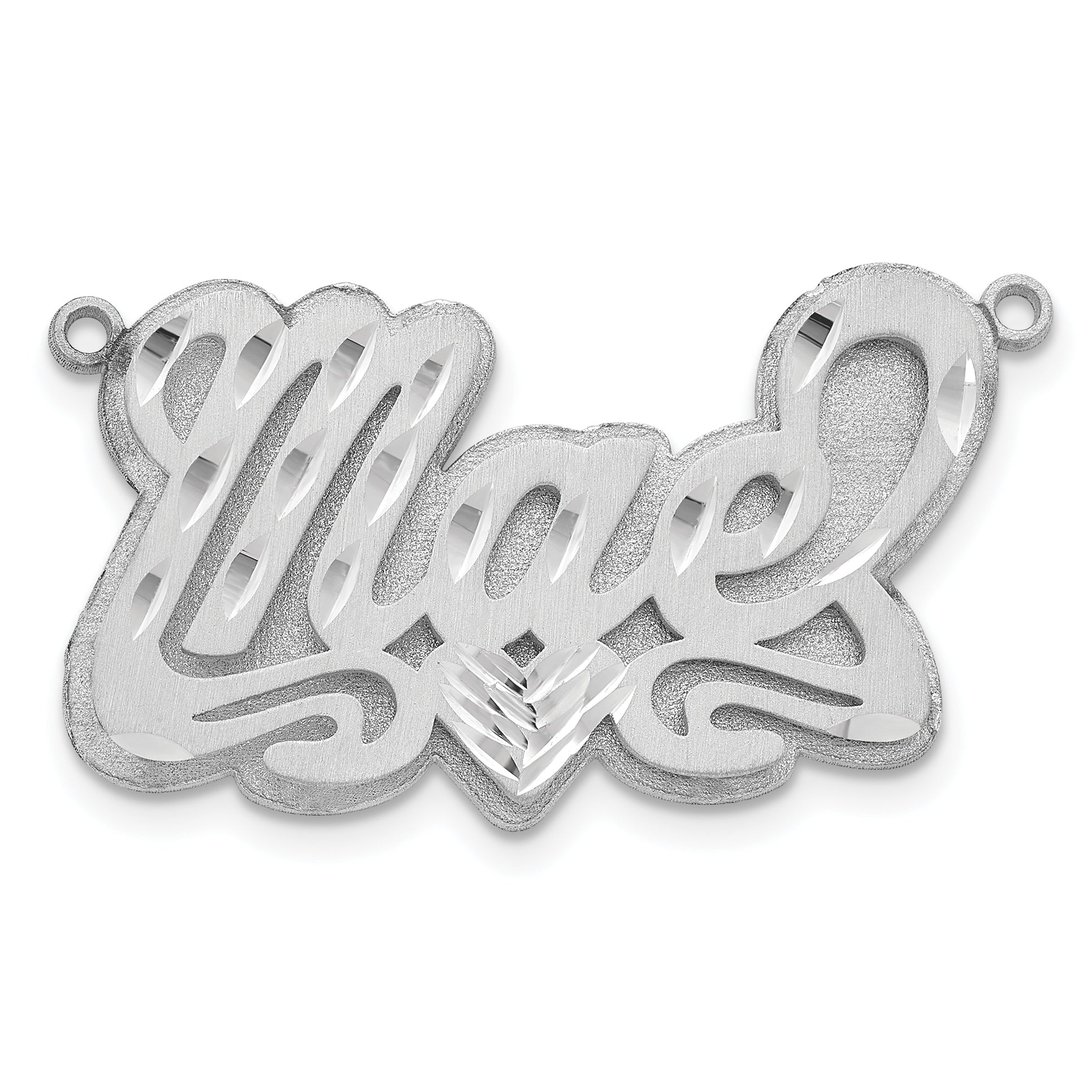 14k White Gold 3D Satin Diamond-cut Heart Name Plate