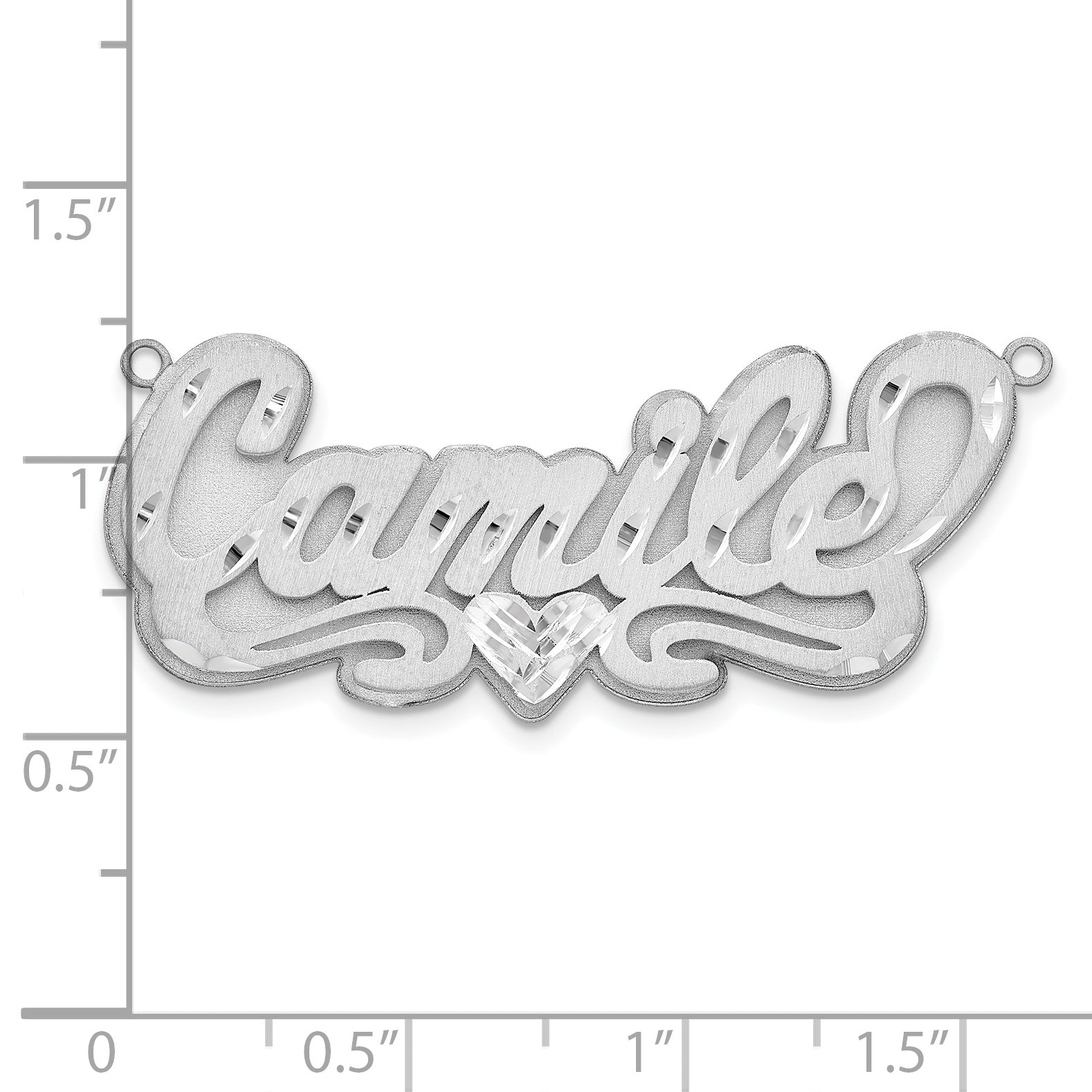SS/Rhodium-plated 3D Satin Diamond-cut Heart Name Plate