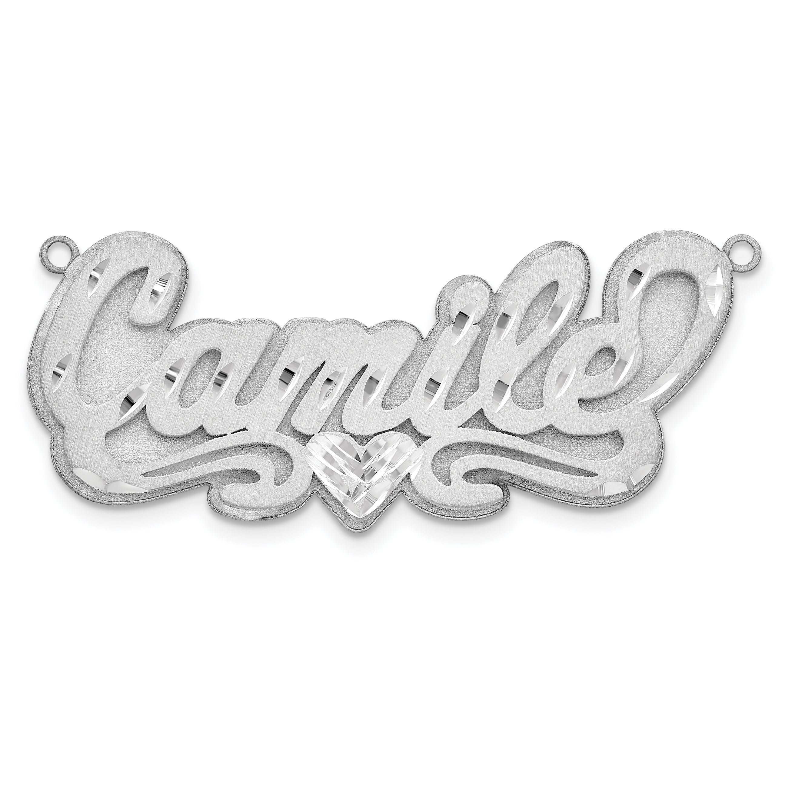 14k White Gold 3D Satin Diamond-cut Heart Name Plate Main image