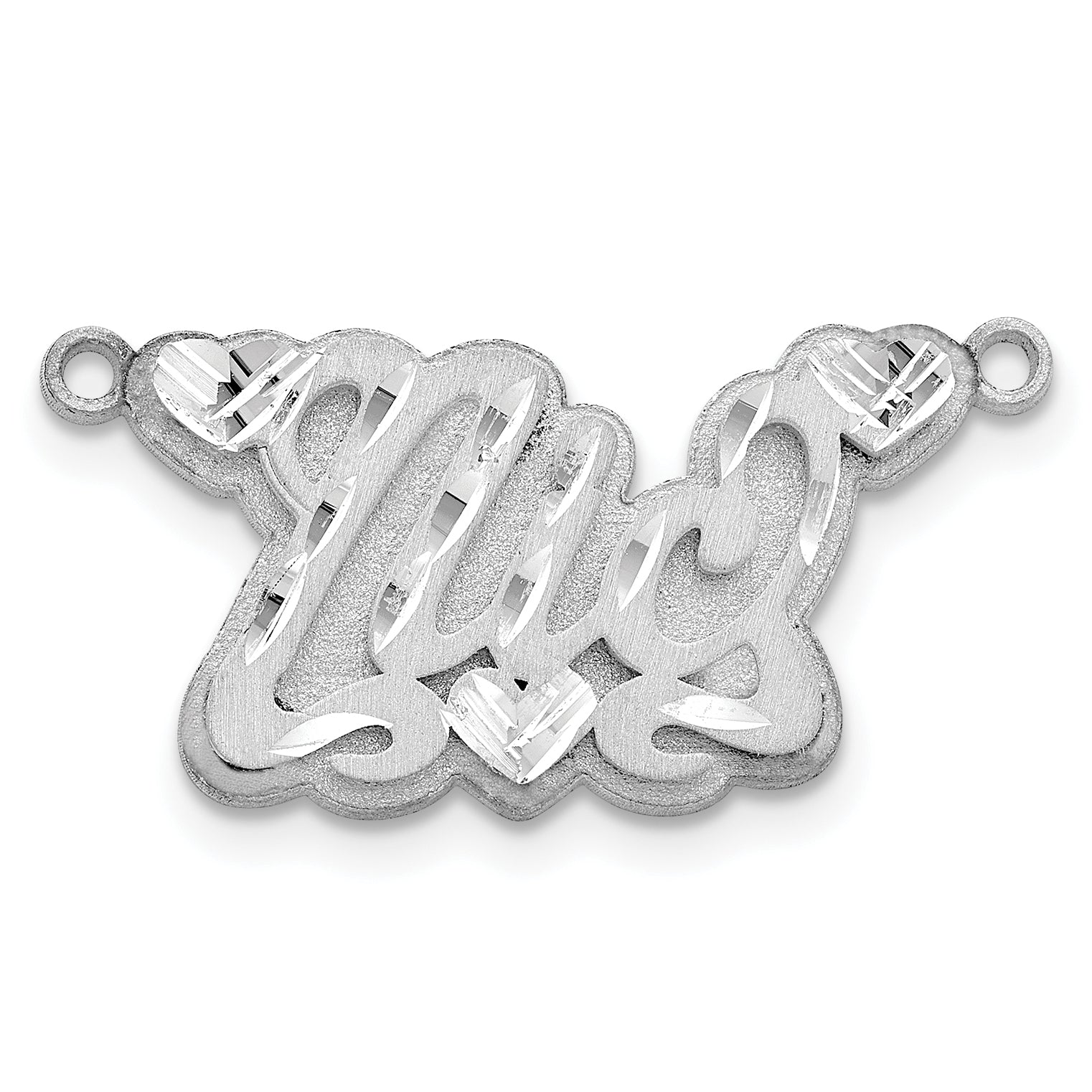 10k White Gold 3D Satin Diamond-cut Hearts Name Plate Secondary image