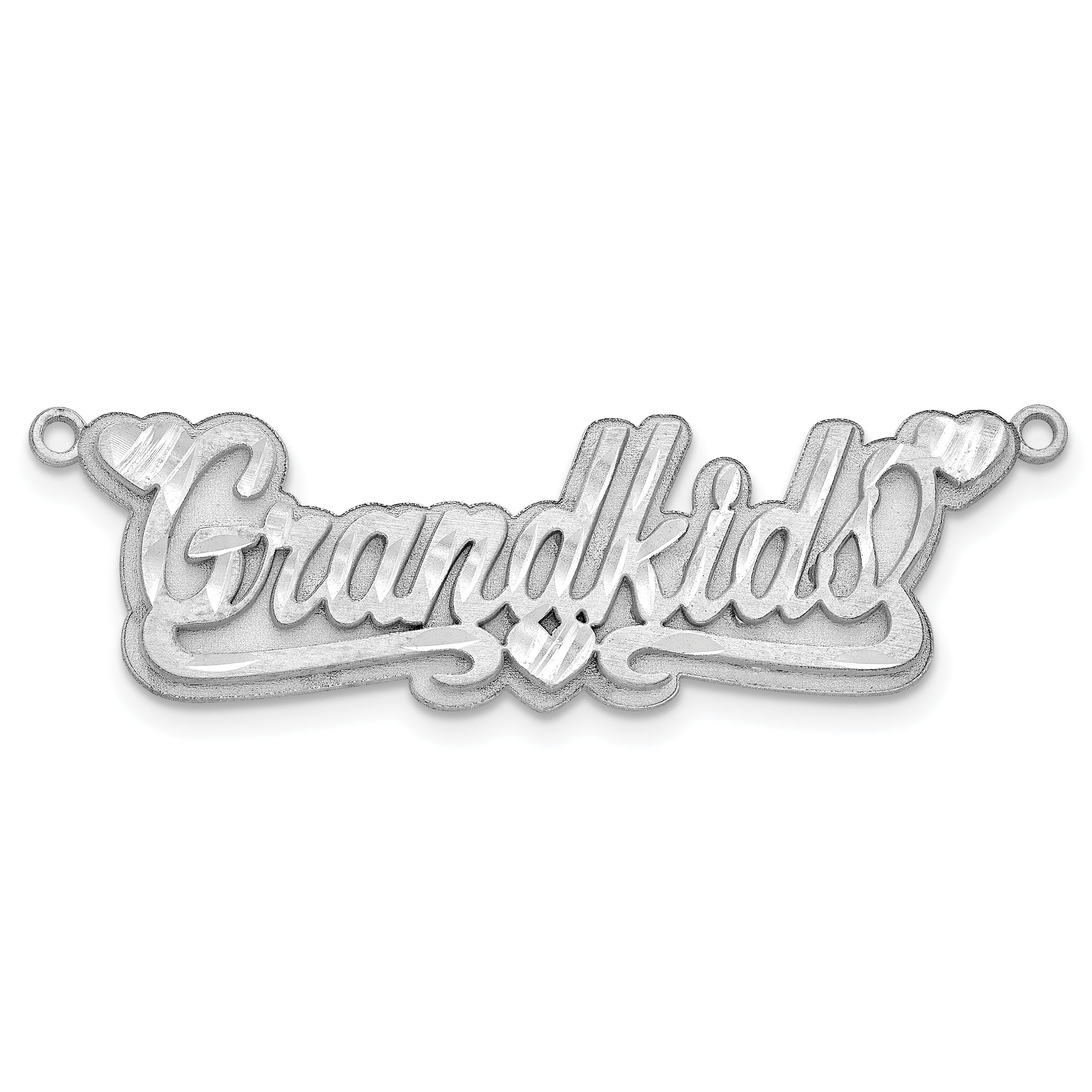 14k White Gold 3D Satin Diamond-cut Hearts Name Plate