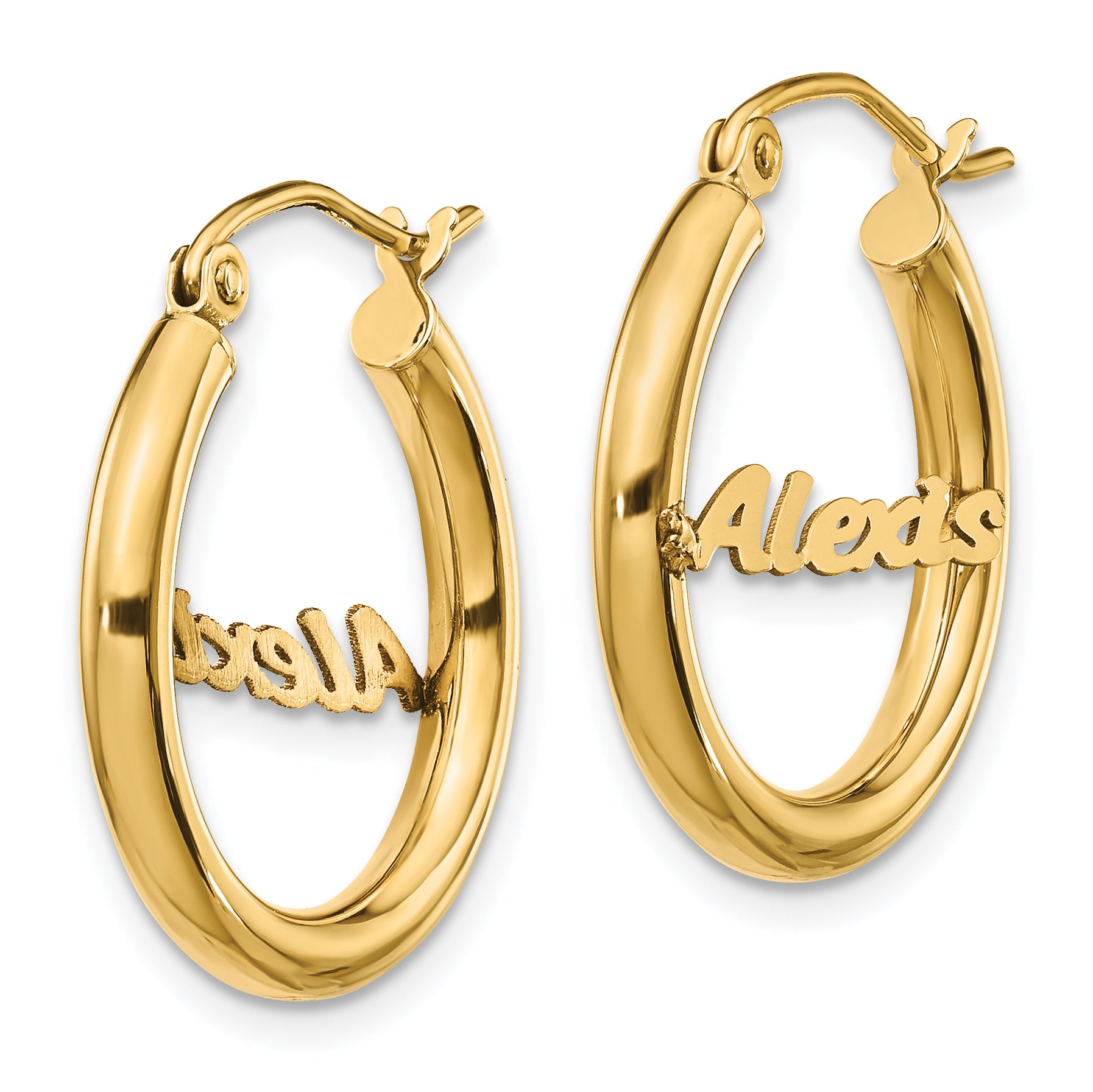 14k Yellow Gold Small Name Plate Hoop Earrings Secondary image