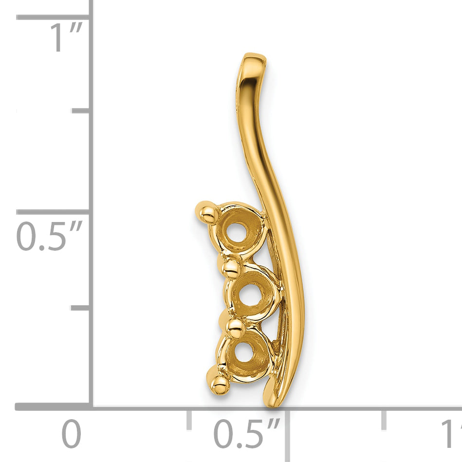 14k Holds 3-5.0mm Three-Stone Curved Bar Chain Slide Mounting (No Stone Included)