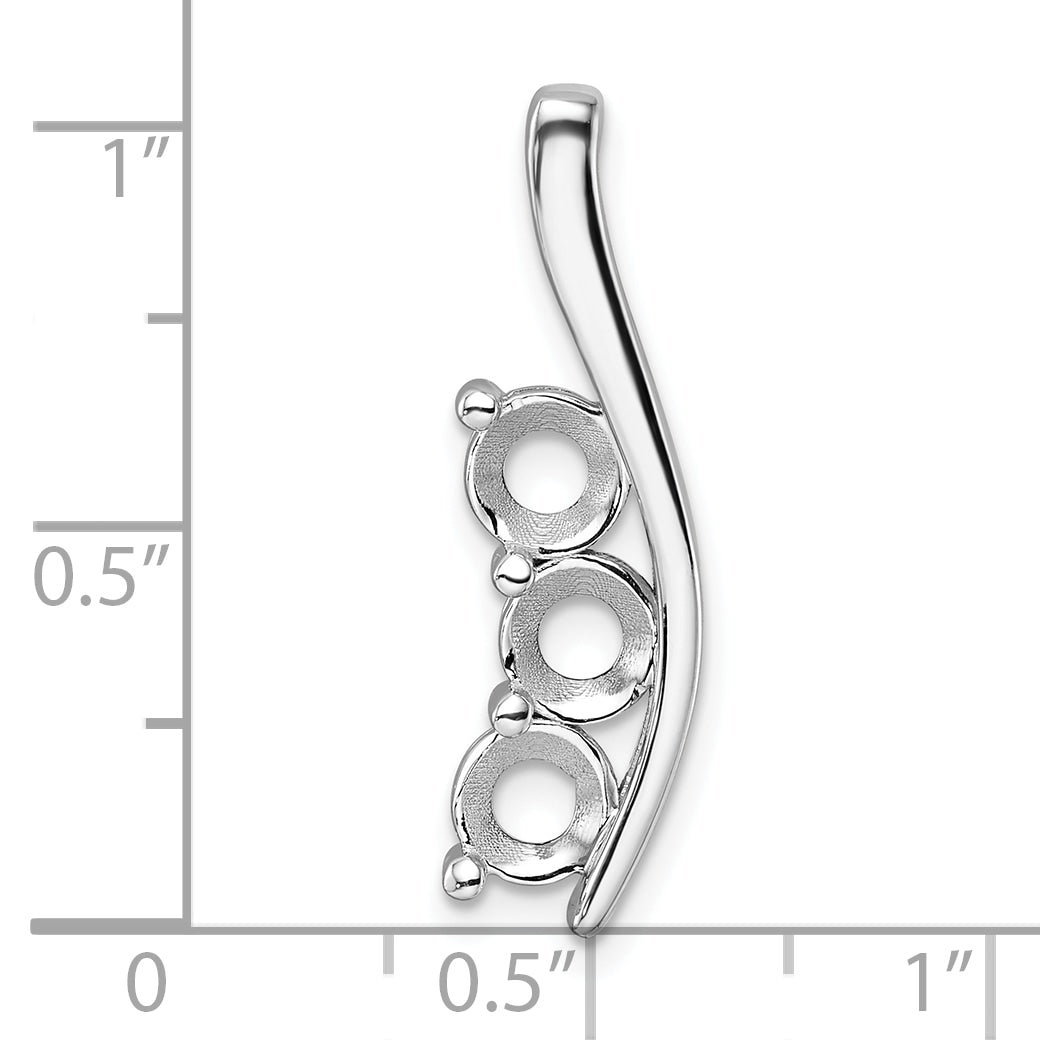 14k White Gold Holds 3-5.0mm Three-Stone Curved Bar Chain Slide Mounting (No Stone Included)