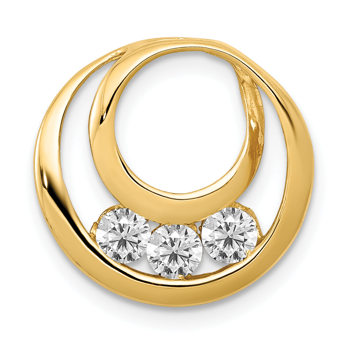 14k Complete 3-3.2mm AA Diamond Three-Stone Circle Chain Slide