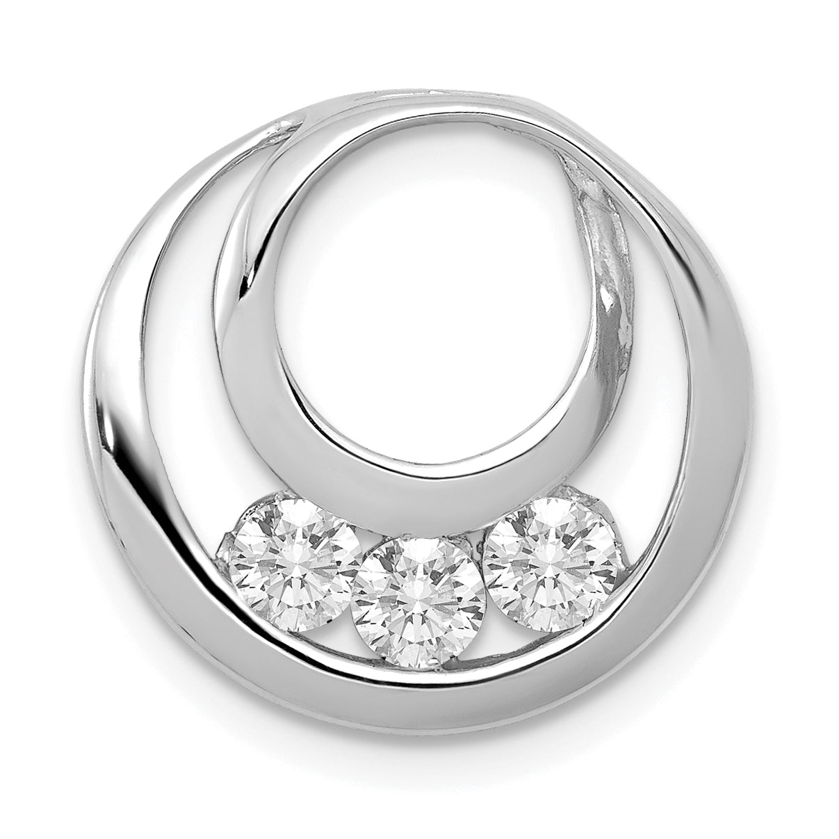 14k White Gold Complete 3-3.2mm AA Diamond Three-Stone Circle Chain Slide