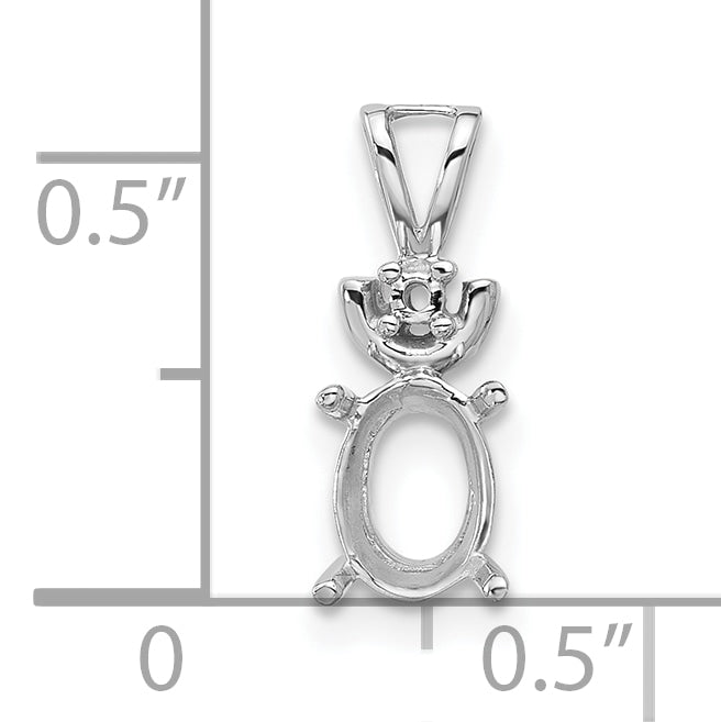 14k White Gold 8x6mm Oval Gemstone Pendant Mounting (No Stone Included)