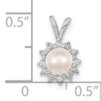 14k White Gold 4-5mm Near Round White Freshwater Cultured Pearl and AAA Diamond Pendant