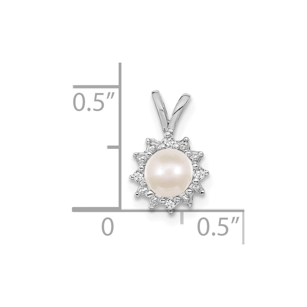 Cultured Pearl & Diamond Pendant in 14K White Gold, 12mm (1/32 ct. tw.) - Sophia Jewelers