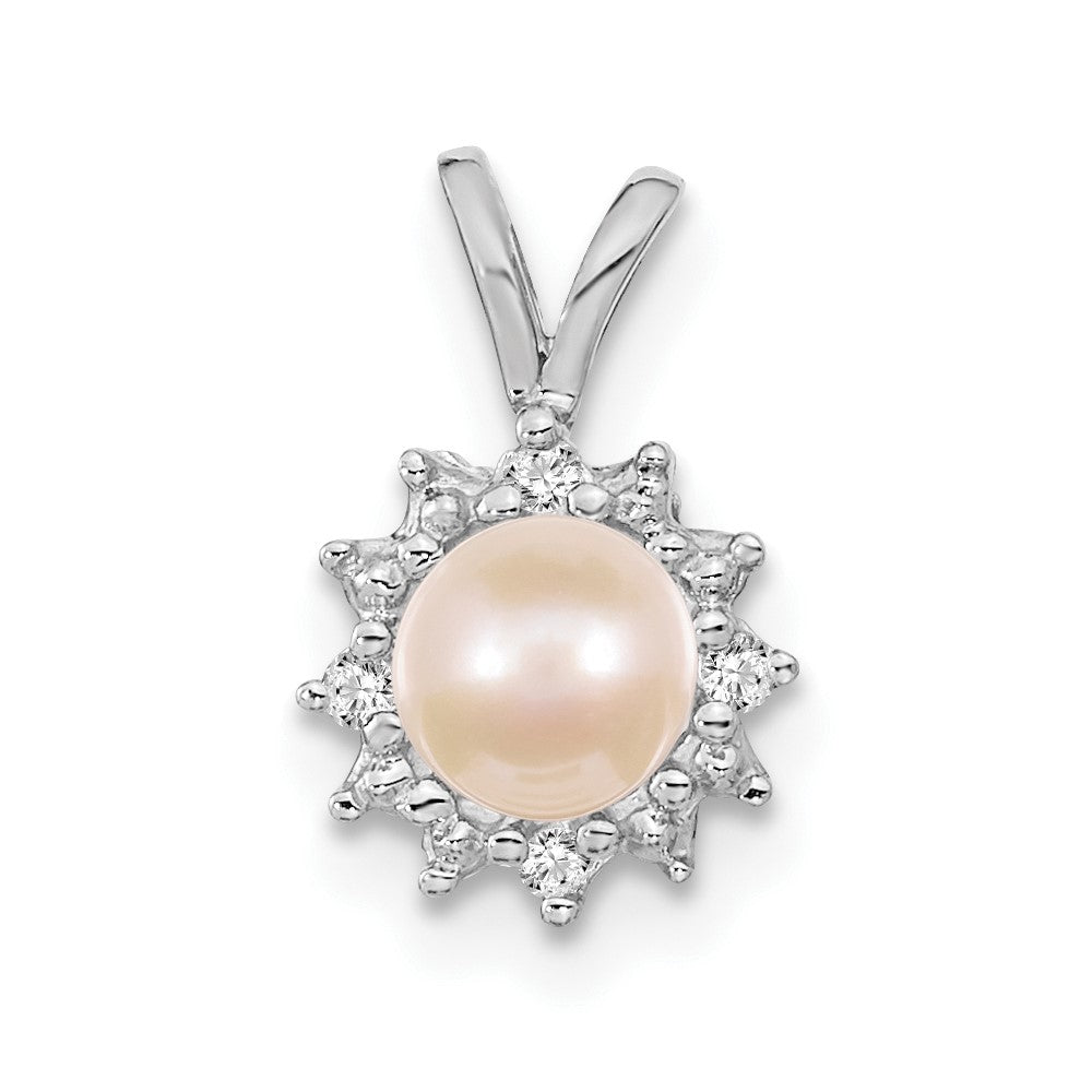 Cultured Pearl & Diamond Pendant in 14K White Gold, 12mm (1/32 ct. tw.) - Sophia Jewelers