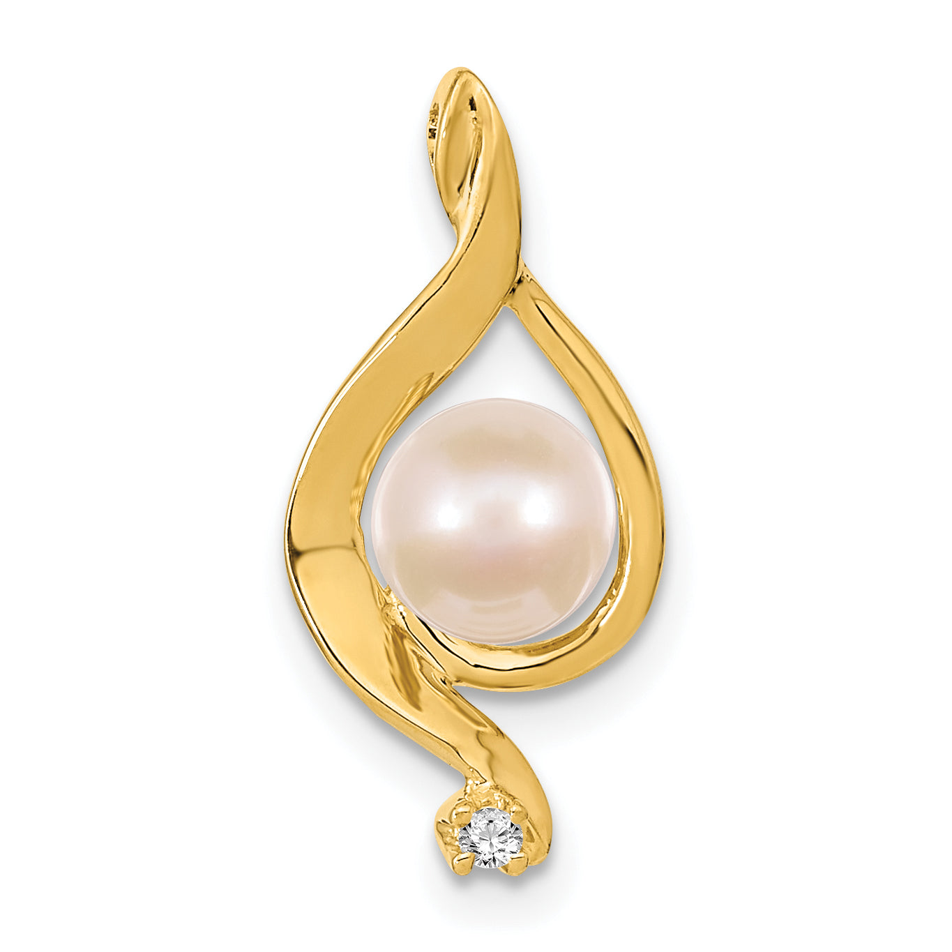 14K 5.5mm White Round Freshwater Cultured Pearl AA Diamond Pendant Secondary image