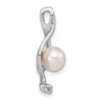14k White Gold 5-6mm Near Round White Freshwater Cultured Pearl and VS Diamond Chain Slide