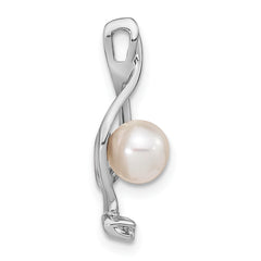 14k White Gold 5-6mm Near Round White Freshwater Cultured Pearl and AAA Diamond Chain Slide